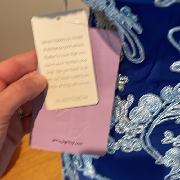 JS Collections Modele Blue On Blue Lace Appliqué Embroidered Dress, Size 2, Nwt - Picture 7 of 9